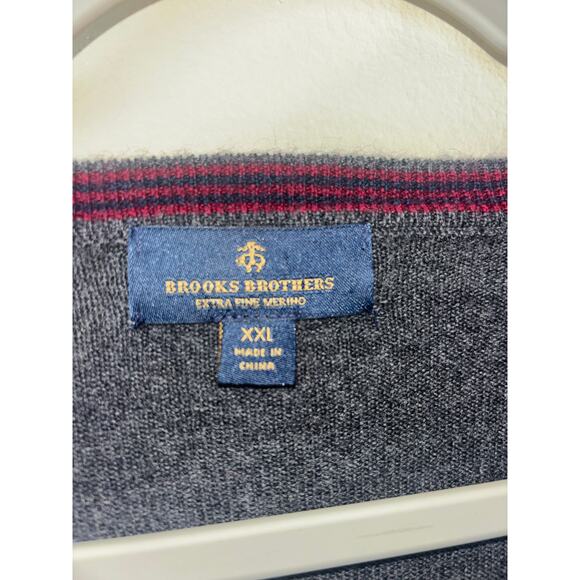 Brooks Brothers Extra Fine Merino Wool Sweater – XXL Gray V-Neck - Picture 13 of 14